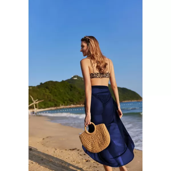 Ekouaer Women Sarong Swimsuit Coverups Chiffon Long Bikini Wraps Sheer Beach Bathing Suit Cover UpNavy Blue