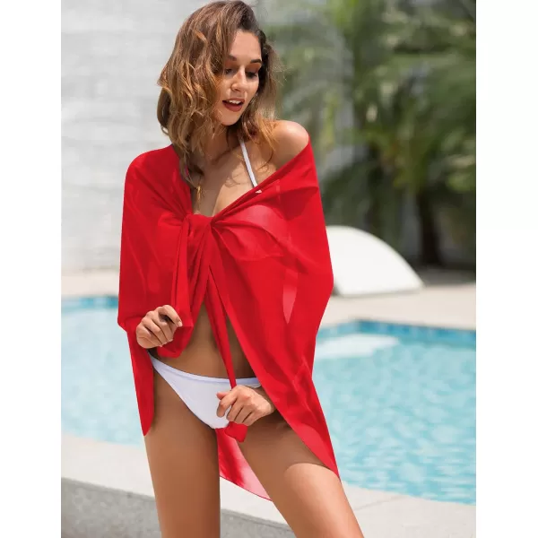 Ekouaer Women Sarong Swimsuit Coverups Chiffon Long Bikini Wraps Sheer Beach Bathing Suit Cover UpRed