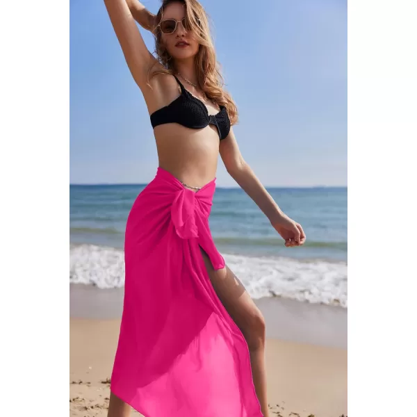 Ekouaer Women Sarong Swimsuit Coverups Chiffon Long Bikini Wraps Sheer Beach Bathing Suit Cover UpRose Red 2