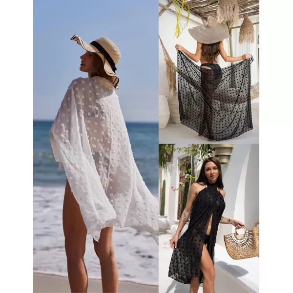 Ekouaer Women Sarong Swimsuit Coverups Chiffon Long Bikini Wraps Sheer Beach Bathing Suit Cover UpSwiss Dotblack and White