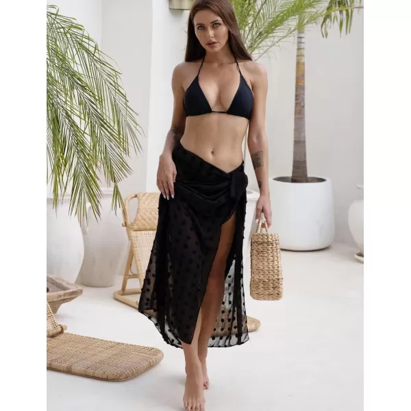 Ekouaer Women Sarong Swimsuit Coverups Chiffon Long Bikini Wraps Sheer Beach Bathing Suit Cover UpSwiss Dotblack and White