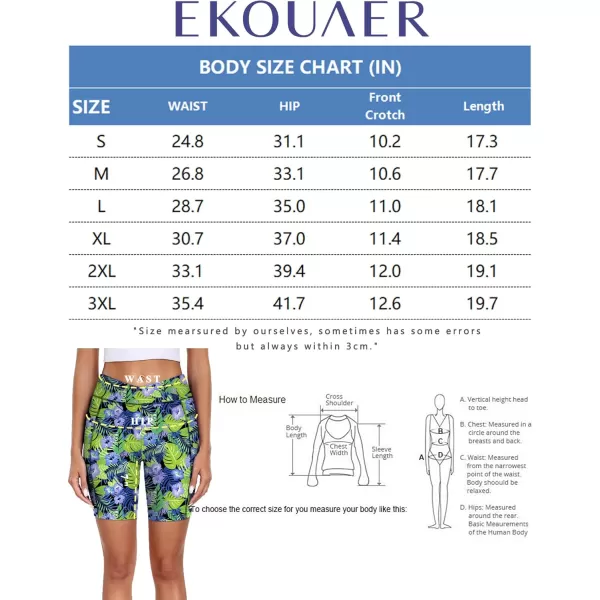 Ekouaer Womens 85quot Board Shorts High Waisted Swimsuit Bottoms Cross Waist Beach Surf Swimwear with Pocket S3XLGreen Leaves