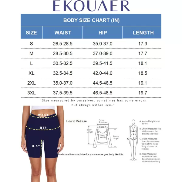Ekouaer Womens 85quot Board Shorts High Waisted Swimsuit Bottoms Cross Waist Beach Surf Swimwear with Pocket S3XLNavy Blue