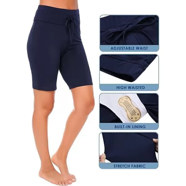 Ekouaer Womens Board Shorts High Waist Swim Shorts Beach Surf Swimwear Shorts S4XLDark Blue