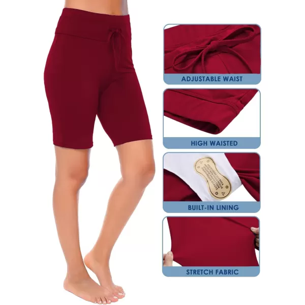 Ekouaer Womens Board Shorts High Waist Swim Shorts Beach Surf Swimwear Shorts S4XLWine Red