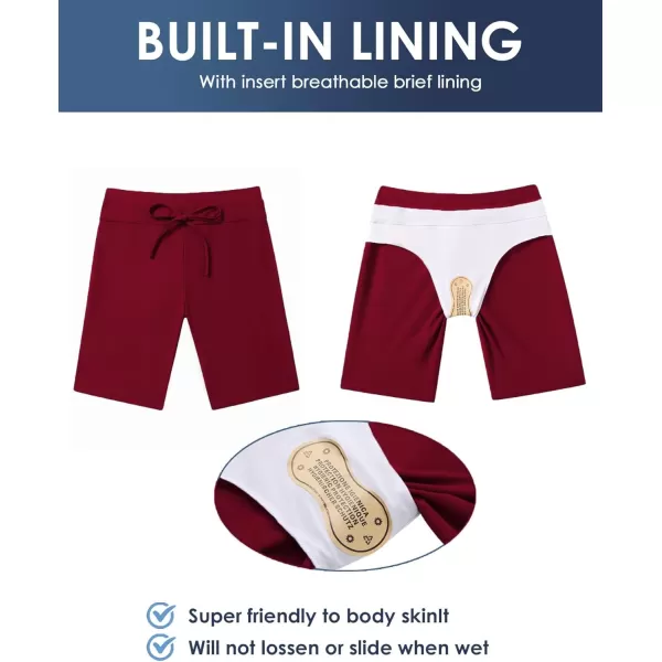 Ekouaer Womens Board Shorts High Waist Swim Shorts Beach Surf Swimwear Shorts S4XLWine Red