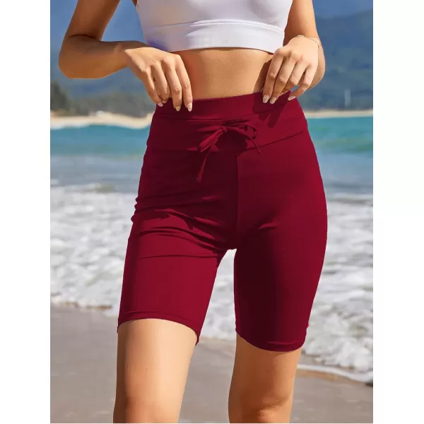 Ekouaer Womens Board Shorts High Waist Swim Shorts Beach Surf Swimwear Shorts S4XLWine Red