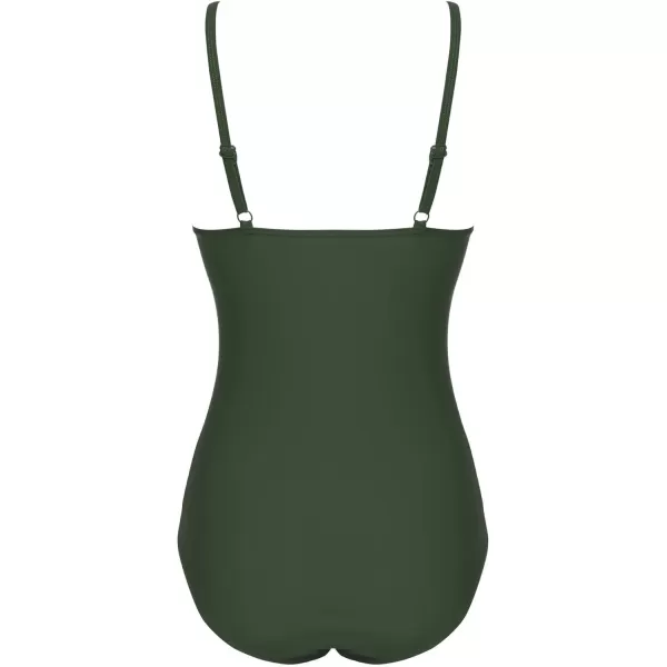 Ekouaer Womens One Piece Swimsuit Ruched Tummy Control Bathing Suits Vintage Retro Push Up SwimwearArmy Green