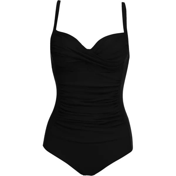 Ekouaer Womens One Piece Swimsuit Ruched Tummy Control Bathing Suits Vintage Retro Push Up SwimwearBlack