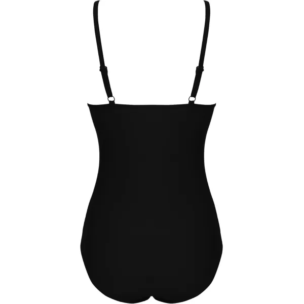 Ekouaer Womens One Piece Swimsuit Ruched Tummy Control Bathing Suits Vintage Retro Push Up SwimwearBlack