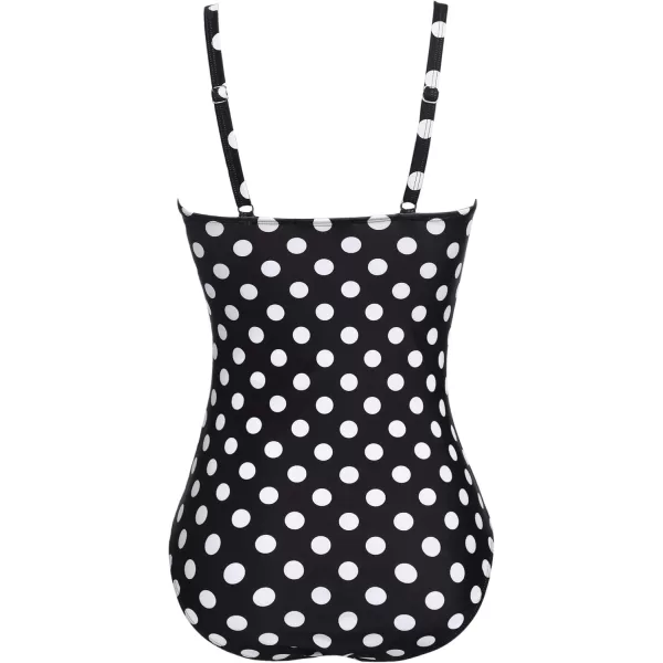 Ekouaer Womens One Piece Swimsuit Ruched Tummy Control Bathing Suits Vintage Retro Push Up SwimwearBlack With White Dots