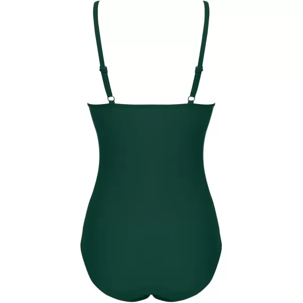 Ekouaer Womens One Piece Swimsuit Ruched Tummy Control Bathing Suits Vintage Retro Push Up SwimwearDark Green