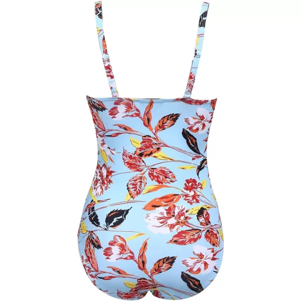 Ekouaer Womens One Piece Swimsuit Ruched Tummy Control Bathing Suits Vintage Retro Push Up SwimwearFlower Red