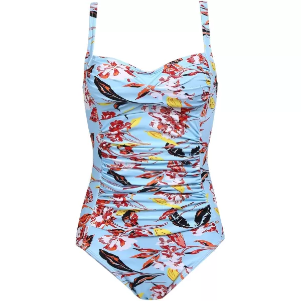 Ekouaer Womens One Piece Swimsuit Ruched Tummy Control Bathing Suits Vintage Retro Push Up SwimwearFlower Red