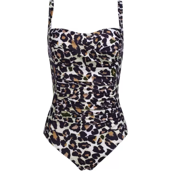 Ekouaer Womens One Piece Swimsuit Ruched Tummy Control Bathing Suits Vintage Retro Push Up SwimwearLeopard