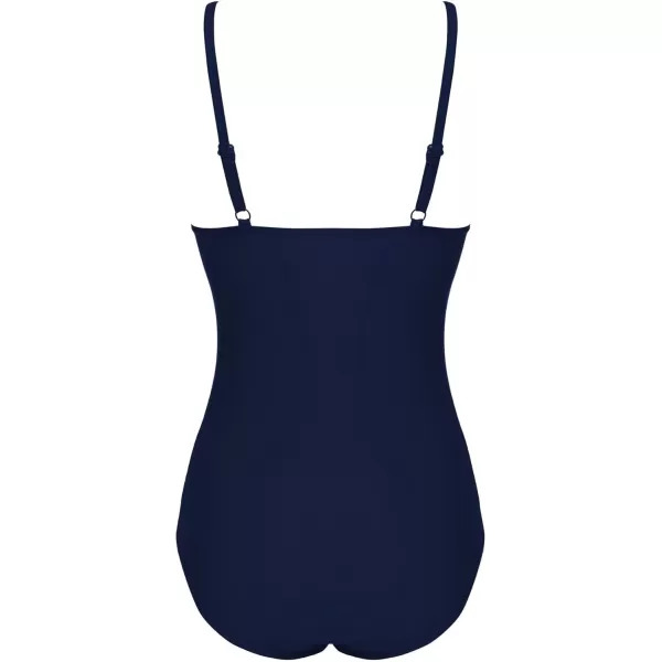 Ekouaer Womens One Piece Swimsuit Ruched Tummy Control Bathing Suits Vintage Retro Push Up SwimwearNavy Blue