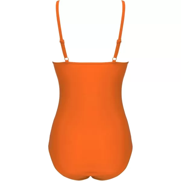 Ekouaer Womens One Piece Swimsuit Ruched Tummy Control Bathing Suits Vintage Retro Push Up SwimwearOrange