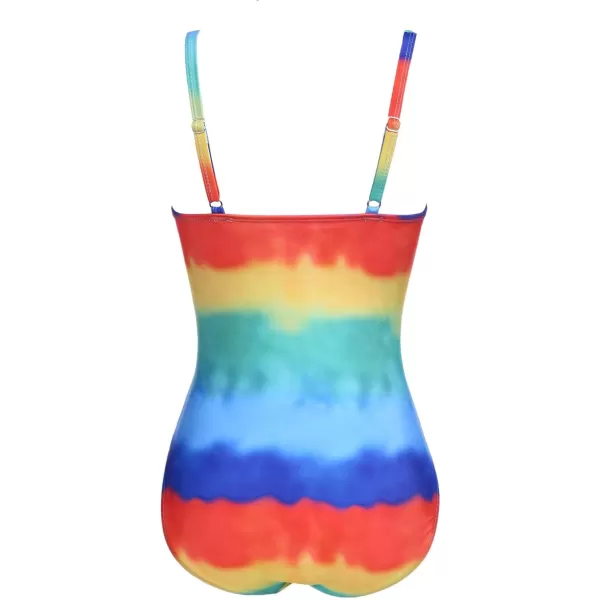 Ekouaer Womens One Piece Swimsuit Ruched Tummy Control Bathing Suits Vintage Retro Push Up SwimwearRainbow