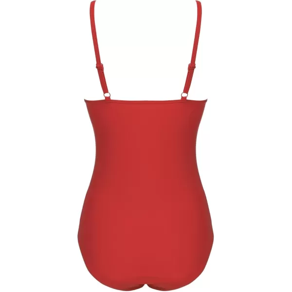 Ekouaer Womens One Piece Swimsuit Ruched Tummy Control Bathing Suits Vintage Retro Push Up SwimwearRed