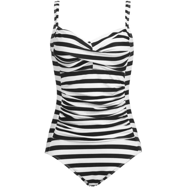 Ekouaer Womens One Piece Swimsuit Ruched Tummy Control Bathing Suits Vintage Retro Push Up SwimwearWhiteblack Striped