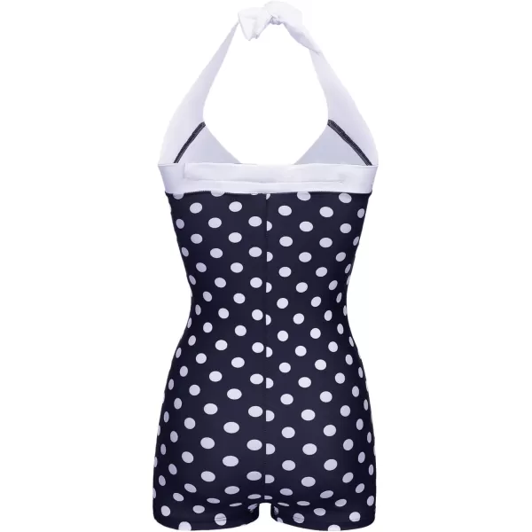 Ekouaer Womens One Piece Swimsuits Vintage Striped Skirt Bathing Suit Vintage Retro Push Up SwimwearBlack Polka Dot