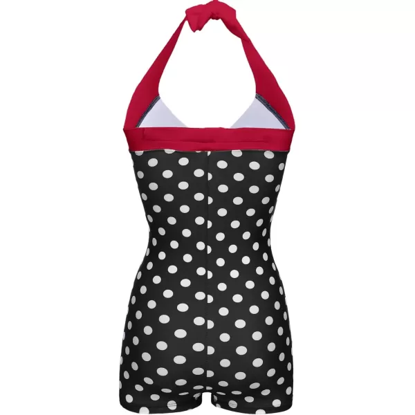 Ekouaer Womens One Piece Swimsuits Vintage Striped Skirt Bathing Suit Vintage Retro Push Up SwimwearBlack Polka Dot2