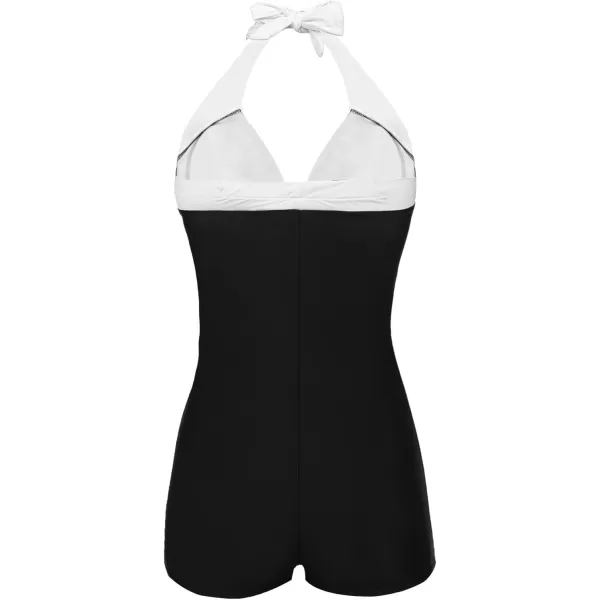 Ekouaer Womens One Piece Swimsuits Vintage Striped Skirt Bathing Suit Vintage Retro Push Up SwimwearBlack White