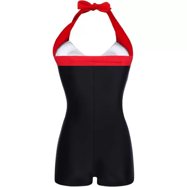 Ekouaer Womens One Piece Swimsuits Vintage Striped Skirt Bathing Suit Vintage Retro Push Up SwimwearNew Black