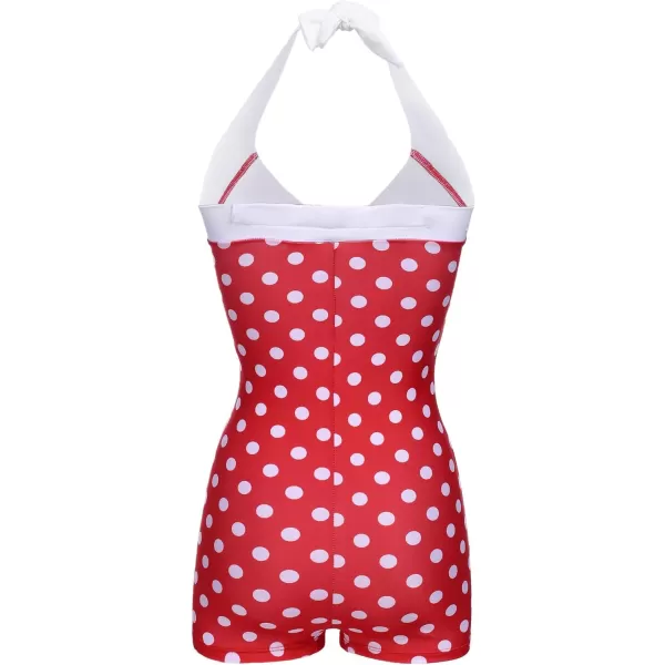 Ekouaer Womens One Piece Swimsuits Vintage Striped Skirt Bathing Suit Vintage Retro Push Up SwimwearNew Red Polka Dot