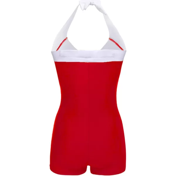 Ekouaer Womens One Piece Swimsuits Vintage Striped Skirt Bathing Suit Vintage Retro Push Up SwimwearRed Polka Dot 2