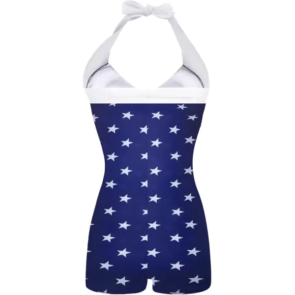 Ekouaer Womens One Piece Swimsuits Vintage Striped Skirt Bathing Suit Vintage Retro Push Up SwimwearUsa Flag