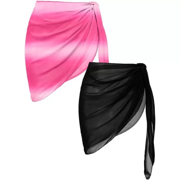 Ekouaer 2 Pieces Women Beach Sarongs Sheer Cover Ups Chiffon Bikini Wrap Skirt for Swimwear SXXLBlackGradient Hot Pink