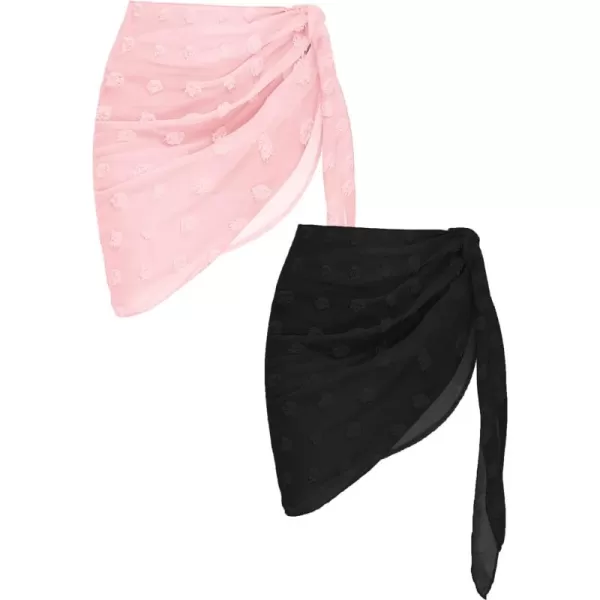 Ekouaer 2 Pieces Women Beach Sarongs Sheer Cover Ups Chiffon Bikini Wrap Skirt for Swimwear SXXLBlackPink Dot