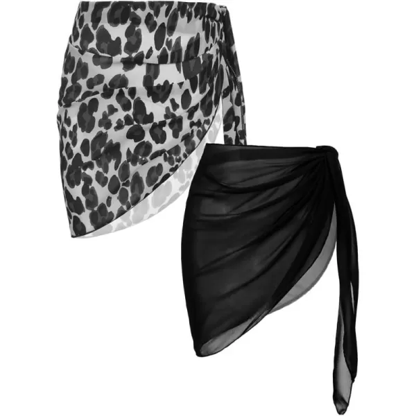 Ekouaer 2 Pieces Women Beach Sarongs Sheer Cover Ups Chiffon Bikini Wrap Skirt for Swimwear SXXLBlackWhite Leopard Print