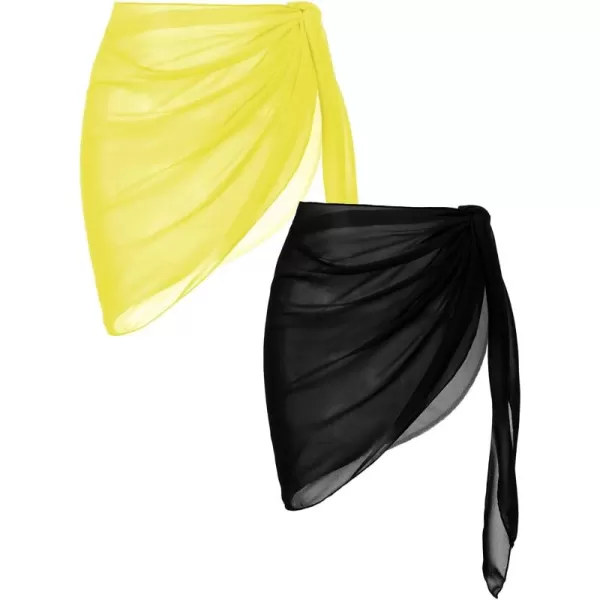 Ekouaer 2 Pieces Women Beach Sarongs Sheer Cover Ups Chiffon Bikini Wrap Skirt for Swimwear SXXLBlackYellow