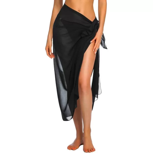 Ekouaer Women Sarong Swimsuit Coverups Chiffon Long Bikini Wraps Sheer Beach Bathing Suit Cover UpBlack