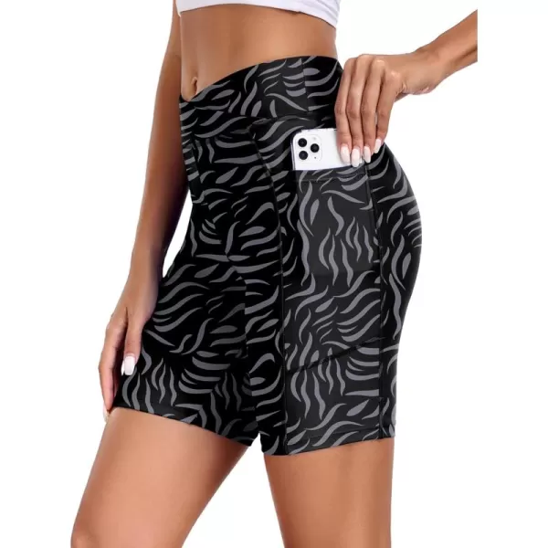 Ekouaer Womens 85quot Board Shorts High Waisted Swimsuit Bottoms Cross Waist Beach Surf Swimwear with Pocket S3XLBlack Zebra