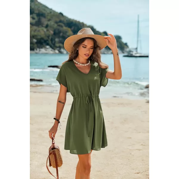 Ekouaer Womens Cover Ups Casual Swimsuit Coverups Flowy Tie Waist Beach Cover Up DressArmy Green