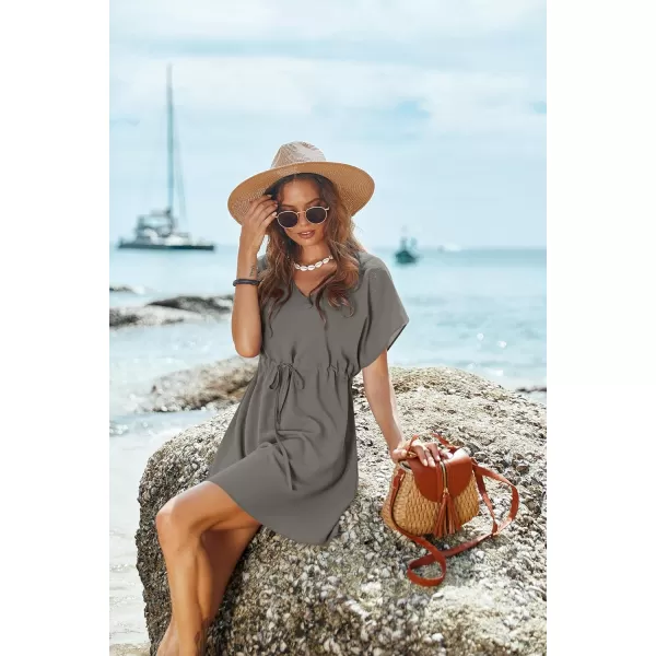 Ekouaer Womens Cover Ups Casual Swimsuit Coverups Flowy Tie Waist Beach Cover Up DressGrey