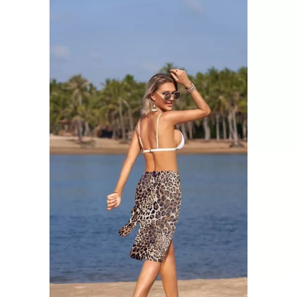 Ekouaer Womens Sarongs Short Sheer Bikini Skirt Wrap Beach Pareo Chiffon Swimsuit Cover Up SXXLBrown Leopard