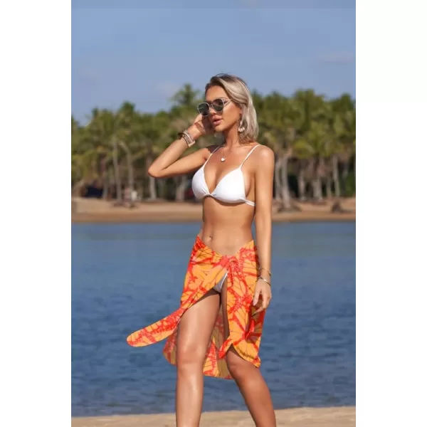 Ekouaer Womens Sarongs Short Sheer Bikini Skirt Wrap Beach Pareo Chiffon Swimsuit Cover Up SXXLOrange Flowers