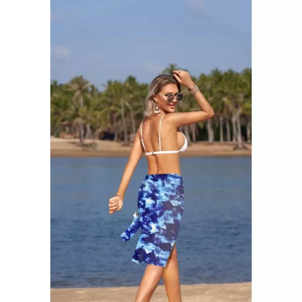 Ekouaer Womens Sarongs Short Sheer Bikini Skirt Wrap Beach Pareo Chiffon Swimsuit Cover Up SXXLTie Dye Blue