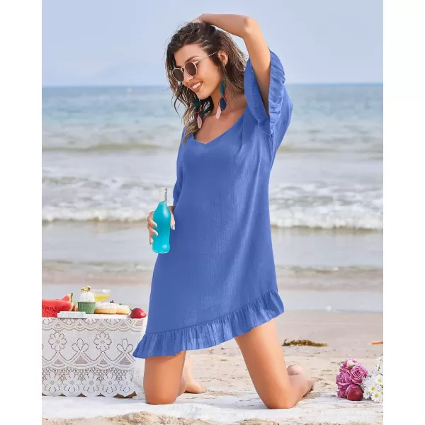 Ekouaer Womens Swimsuit Coverup V Neck Bathing Suit Beach Dress Sexy Ruffle Sleeves Bikini Cover Up Loose Top XS3XLClear Blue