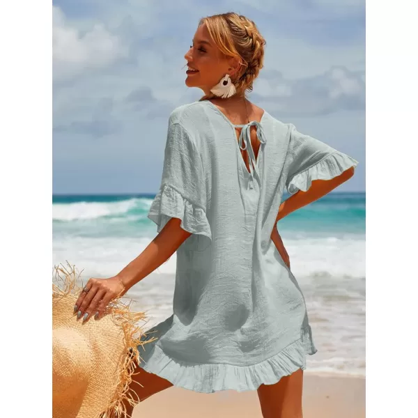 Ekouaer Womens Swimsuit Coverup V Neck Bathing Suit Beach Dress Sexy Ruffle Sleeves Bikini Cover Up Loose Top XS3XLGrey