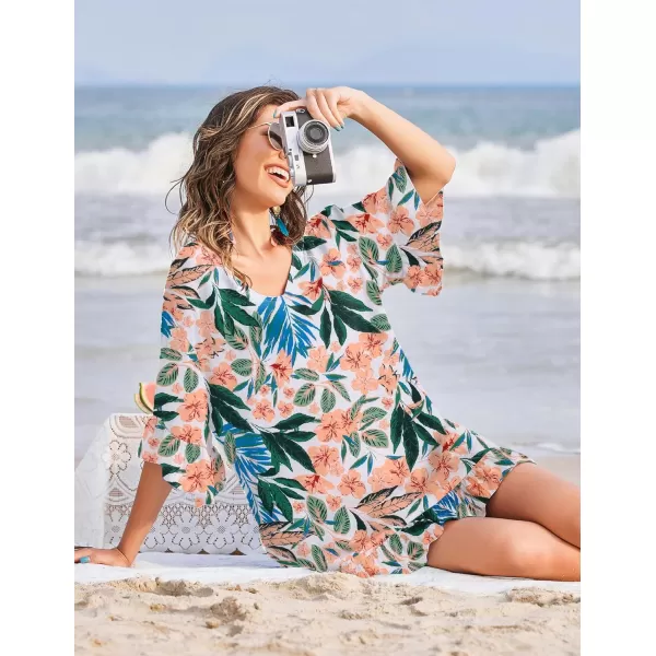 Ekouaer Womens Swimsuit Coverup V Neck Bathing Suit Beach Dress Sexy Ruffle Sleeves Bikini Cover Up Loose Top XS3XLRed Floral
