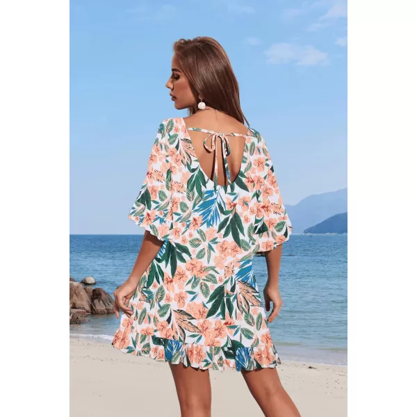 Ekouaer Womens Swimsuit Coverup V Neck Bathing Suit Beach Dress Sexy Ruffle Sleeves Bikini Cover Up Loose Top XS3XLRed Floral