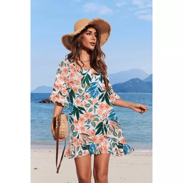 Ekouaer Womens Swimsuit Coverup V Neck Bathing Suit Beach Dress Sexy Ruffle Sleeves Bikini Cover Up Loose Top XS3XLRed Floral