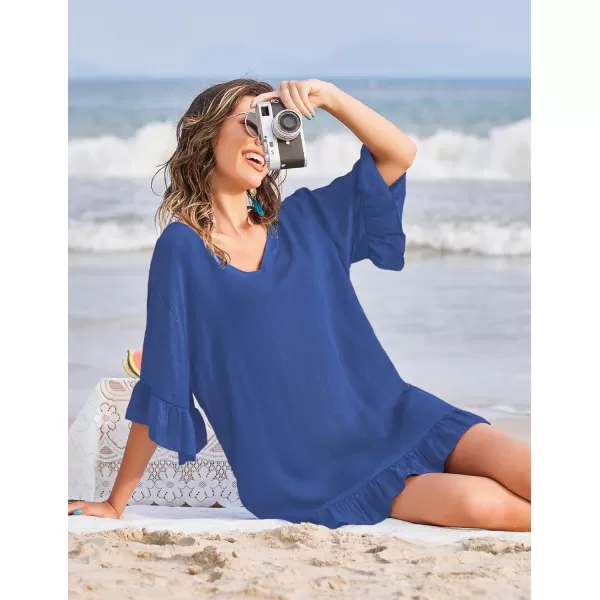 Ekouaer Womens Swimsuit Coverup V Neck Bathing Suit Beach Dress Sexy Ruffle Sleeves Bikini Cover Up Loose Top XS3XLRoyal Blue