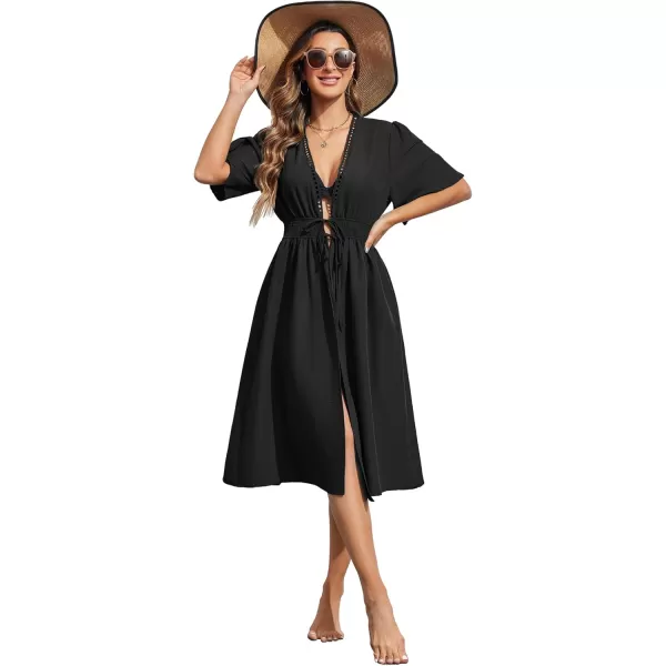 Ekouaer Womens Swimwear Cover Ups Sexy Open Front Beach Bikini Swimsuit Kimono Cardigan Cover Up Long Flowy BeachwearAa Black