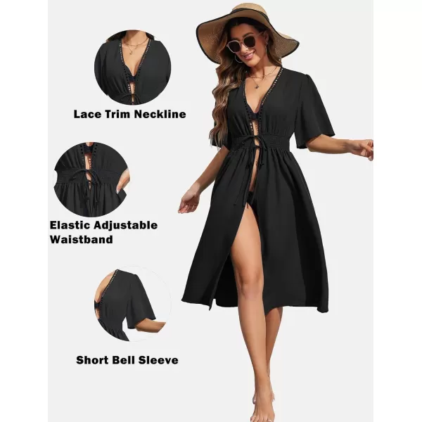Ekouaer Womens Swimwear Cover Ups Sexy Open Front Beach Bikini Swimsuit Kimono Cardigan Cover Up Long Flowy BeachwearAa Black